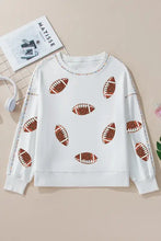 Sequin football round neck long sleeve sweatshirt in white with brown print