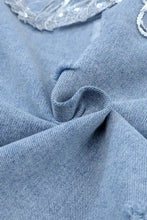 Sequin Fringe Trim Distressed Button Up Denim Jacket Woman Outerwear