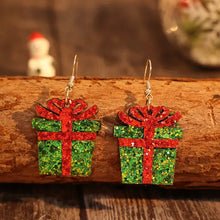 Sequin gift box PU leather earrings with glittery green bows