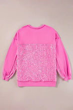 Pink sequin half button long sleeve sweatshirt with chest and back panels