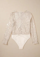White sequin long sleeve wrap bodysuit for women
