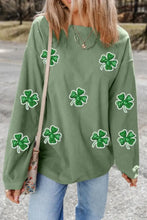 Sequin Lucky Clover Round Neck Long Sleeve Sweatshirt Woman Sweatshirts