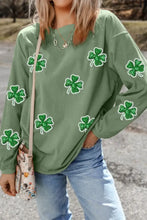 Sequin Lucky Clover Round Neck Long Sleeve Sweatshirt Woman Sweatshirts