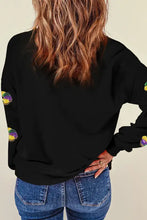 Sequin round neck long sleeve sweatshirt with colorful fruit patches