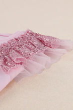 Pink glittery ruffled tulle skirt with lace over round neck tank set