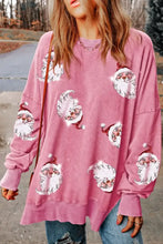 Sequin Santa Drop Shoulder Slit Sweatshirt Carnation Pink Woman Sweatshirts