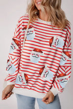 Sequin Santa striped long sleeve sweatshirt for women with red white stripes