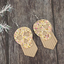 Sequin skull dangle PU leather earrings with glittery fringe accents