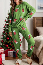 Sequin Socks Round Neck Long Sleeve Top and Pants Lounge Set Matcha Green Woman Loungewear Sets
