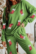 Sequin Socks Round Neck Long Sleeve Top and Pants Lounge Set Woman Loungewear Sets