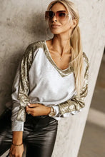 Womens sequin long-sleeve V-neck top with leather-look trousers