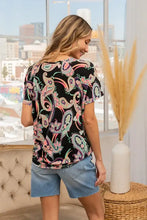Black paisley print round neck short sleeve t-shirt