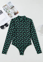 Shamrock Pattern Mesh Turtleneck Bodysuit for Women Woman Bodysuits