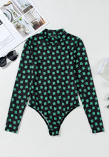 Shamrock Pattern Mesh Turtleneck Bodysuit for Women