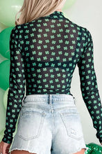 Shamrock Pattern Mesh Turtleneck Bodysuit for Women