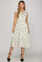 She + Sky Front Zip Polka Dots Cap Sleeve Midi Dress OFF WHITE Woman Casual Dress