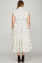She + Sky Front Zip Polka Dots Cap Sleeve Midi Dress Woman Casual Dress
