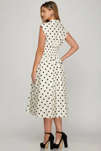 She + Sky Front Zip Polka Dots Cap Sleeve Midi Dress Woman Casual Dress