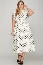 She + Sky Front Zip Polka Dots Cap Sleeve Midi Dress Woman Casual Dress