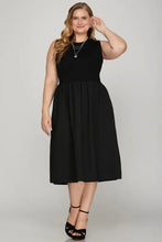 She + Sky Full Size Sleeveless Poplin Woven Midi Dress with Pockets Plus Size Woman Casual Dress