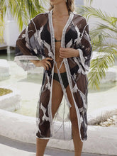 Sheer Black Kimono Cover-Up with White Crane Embroidery