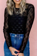 Sheer Black Mesh Top with Bow Pattern