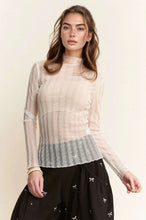 Sheer Mesh Long Sleeve Turtle Neck Top for Women WHITE