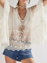 Sheer White Lace Trim Poncho Blouse Swimwear Cover Up White