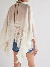 Sheer White Lace Trim Poncho Blouse Swimwear Cover Up Swimwear Cover-Ups