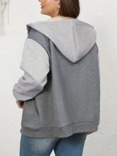 Gray and light gray two-tone sherpa lined zip-up hoodie with relaxed fit suitable for machine wash cold care