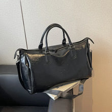 Shiny Black Oversized PU Leather Duffel Bag for Travel