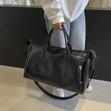 Shiny Black Oversized PU Leather Duffel Bag for Travel