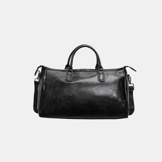 Shiny Black Oversized PU Leather Duffel Bag for Travel Black One Size