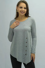 Shiny buttoned long sleeve gray tunic with decorative buttons
