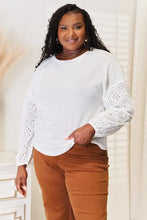 Shiny Eyelet Dropped Shoulder Round Neck Blouse Woman Blouses