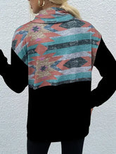 Women’s long-sleeve shiny geometric drawstring cowl neck sweatshirt