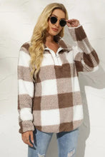 Shiny Plaid Half Zip Long Sleeve Sweatshirt Woman Sweatshirts