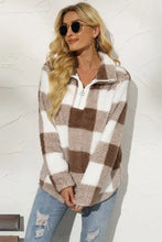 Shiny Plaid Half Zip Long Sleeve Sweatshirt Woman Sweatshirts