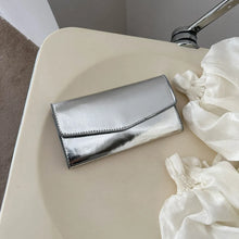 Shiny Silver Leather Clutch Wallet in PU Leather Silver One Size