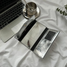 Shiny Silver Leather Clutch Wallet in PU Leather