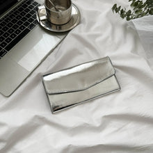 Shiny Silver Leather Clutch Wallet in PU Leather