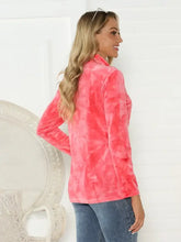 Women’s coral tie-dye faux fur half button long sleeve top
