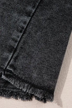 Short Sleeve Flap Pocket Button Up Raw Hem Denim Shirt Woman Denim Tops