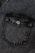 Short Sleeve Flap Pocket Button Up Raw Hem Denim Shirt Woman Denim Tops