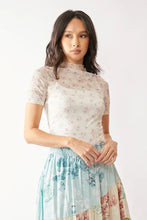 Short Sleeve Floral Mesh Top with Mock Neck INDIAN PINK