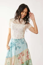 Short Sleeve Floral Mesh Top with Mock Neck