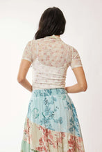 Short Sleeve Floral Mesh Top with Mock Neck