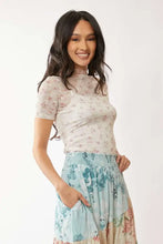 Short Sleeve Floral Mesh Top with Mock Neck Woman T Shirts