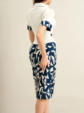 Navy and white geometric Short Sleeve Top and Skirt Set