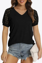 Short Sleeve V-Neck Tee Black Woman T Shirts